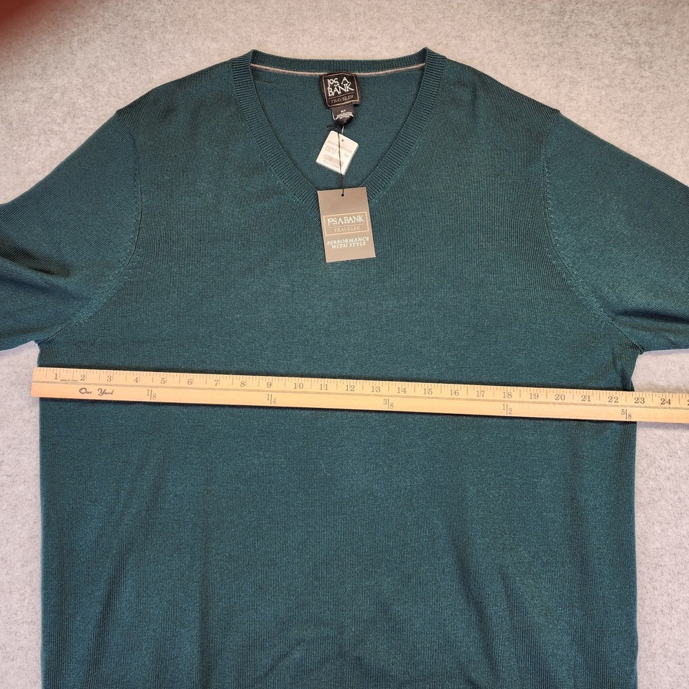 Jos A Bank Traveler‎ Mens XLT 100% Merino Wool V Neck Green Sweater Classic - Picture 6 of 7
